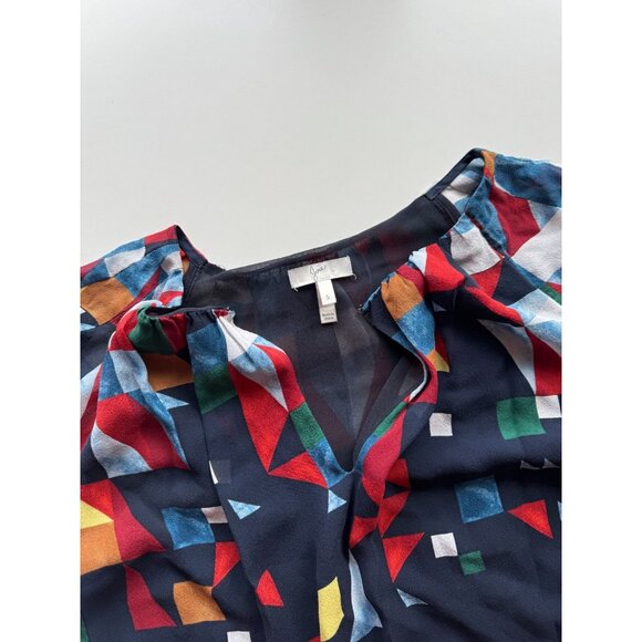 JOIE Burella Navy Geometric Print 100% Silk Georgette Ruffle Blouse, Size S - Picture 11 of 14